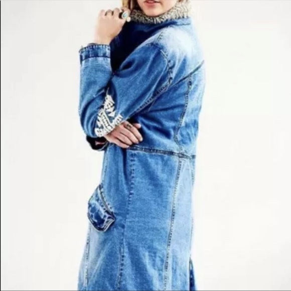 Free People Rendered Long Embroidered denim jacket - Picture 2 of 7